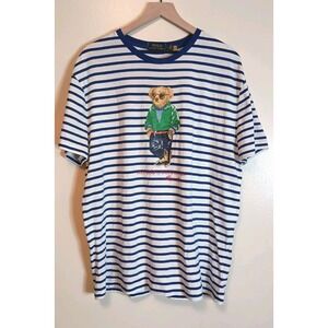 Polo Ralph Lauren Polo Bear Tee Large Blue White Striped Preppy Shirt
